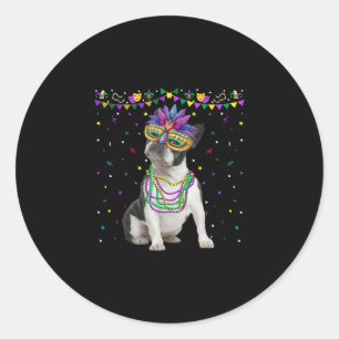 Funny Boston Terrier Wearing Carnival Mask Mardi Ronde Sticker