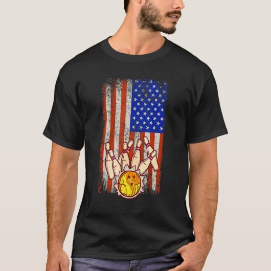 Funny Bowler  Amerikaans team van de vlag Bowling T-shirt (Voorkant)