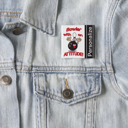 Funny Bowler met Attitude | Personaliseren Vierkante Button 5,1 Cm (In situ)