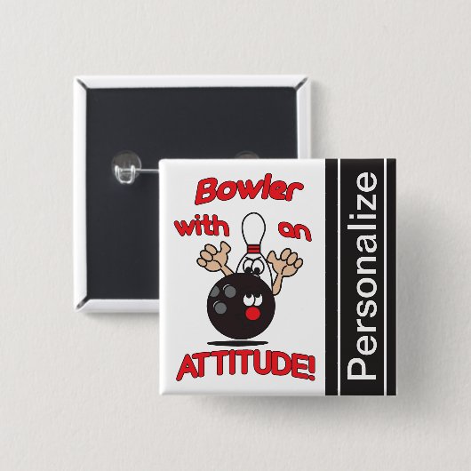 Funny Bowler met Attitude | Personaliseren Vierkante Button 5,1 Cm (Voorkant /achterkant)