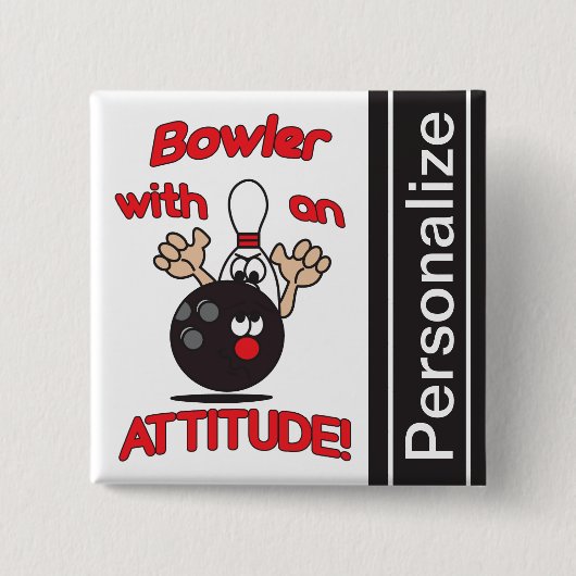 Funny Bowler met Attitude | Personaliseren Vierkante Button 5,1 Cm (Voorkant)