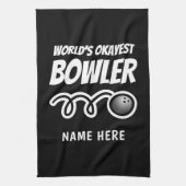 Funny bowling ball towel voor Worlds Okayest bowle Theedoek (Verticaal)