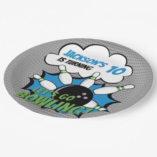 Funny Bowling Birthday Boy Papieren Bordje (Gekanteld)