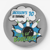 Funny Bowling Birthday Boy Papieren Bordje (Voorkant)
