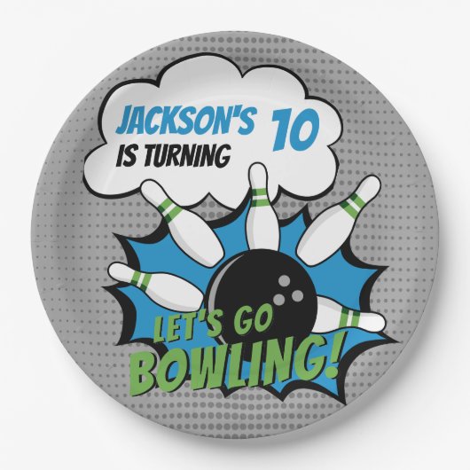 Funny Bowling Birthday Boy Papieren Bordje (Voorkant)
