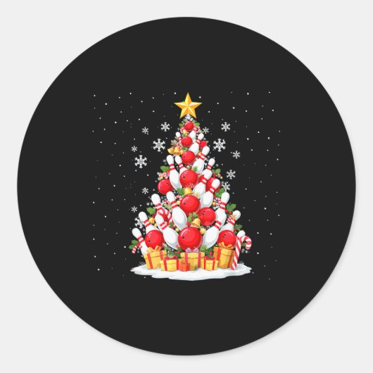 Funny Bowling Christmas Tree Lights Xmas For Men & Ronde Sticker (Voorkant)