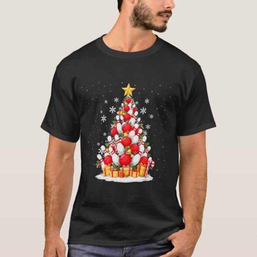 Funny Bowling Christmas Tree Lights Xmas For Men & T-shirt (Voorkant)