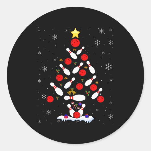 Funny Bowling Christmas Tree Lights Xmas For Men W Ronde Sticker (Voorkant)