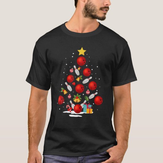 Funny Bowling Christmas Tree Lights Xmas Gifts For T-shirt (Voorkant)