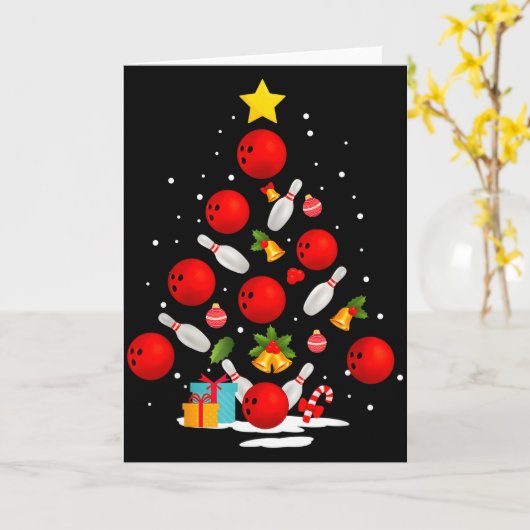 Funny Bowling Christmas Tree Lights Xmas Men Women Kaart (Gele Bloem)