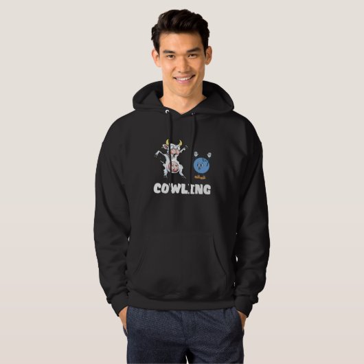 Funny Bowling Cow Bowling Ball Bowler Strike Bowli Hoodie (Voorkant volledig)