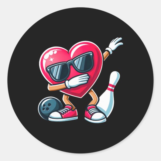 Funny Bowling Dabbing Dab Heart Valentijnsdag Boy Ronde Sticker (Voorkant)