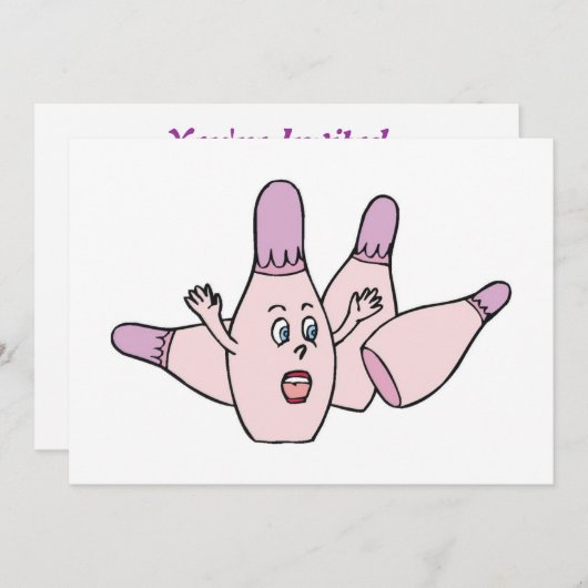Funny Bowling Invitation Party Kaart (Voorkant / Achterkant)