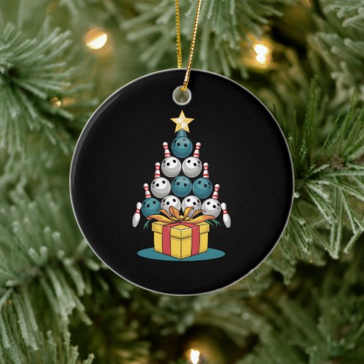 Funny Bowling-kerstboomverlichting met kerstcadeau Keramisch Ornament (Boom)