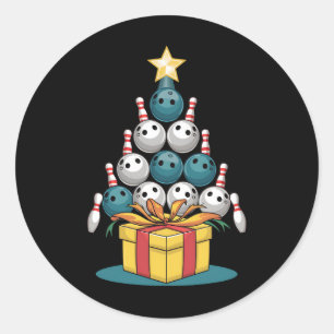Funny Bowling-kerstboomverlichting met kerstcadeau Ronde Sticker