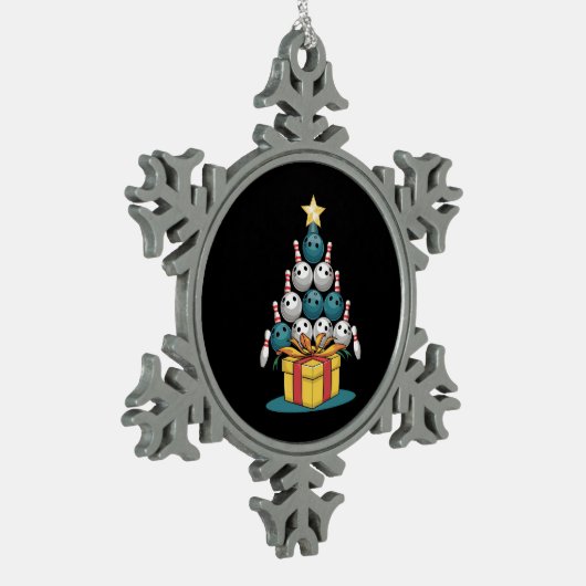 Funny Bowling-kerstboomverlichting met kerstcadeau Tin Sneeuwvlok Ornament (Links)