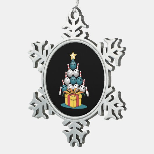 Funny Bowling-kerstboomverlichting met kerstcadeau Tin Sneeuwvlok Ornament (Rechts)