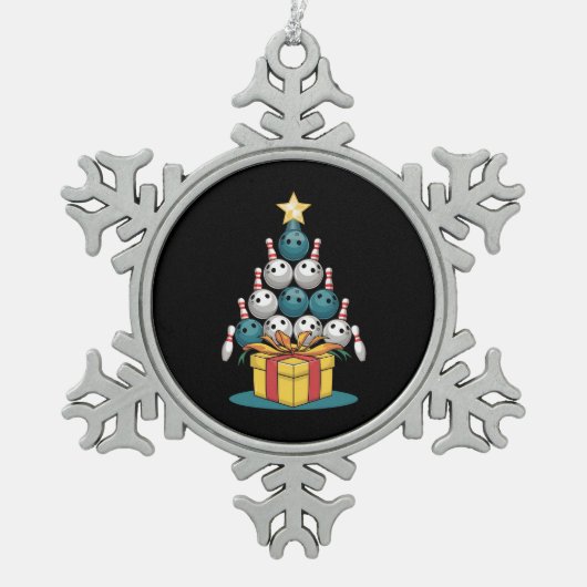 Funny Bowling-kerstboomverlichting met kerstcadeau Tin Sneeuwvlok Ornament (Voorkant)