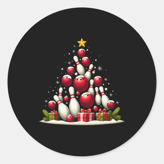 Funny Bowling-kerstboomverlichting voor mannen W Ronde Sticker (Voorkant)