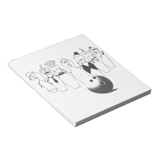 Funny bowling pin karakters notitieblok (Schuin)