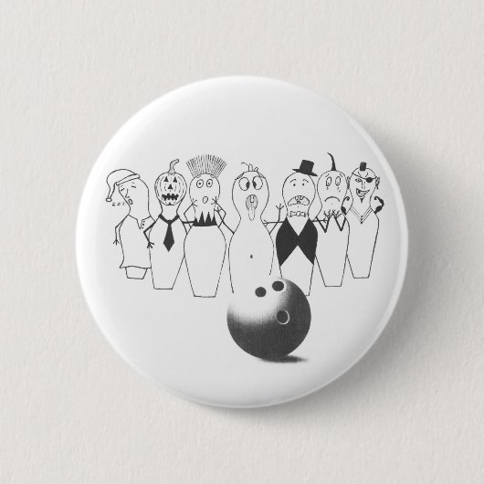 Funny bowling pin karakters ronde button 5,7 cm (Voorkant)