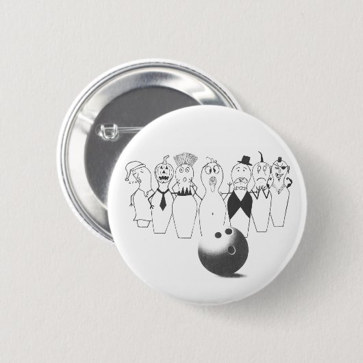 Funny bowling pin karakters ronde button 5,7 cm (Voorkant /achterkant)