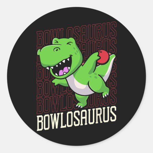 Funny Bowling Pun T-rex Dinosaur Bowlosaurus 1 Ronde Sticker (Voorkant)