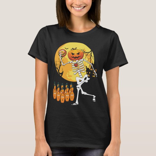 Funny Bowling Skeleton Halloween Dancing T-shirt (Voorkant)