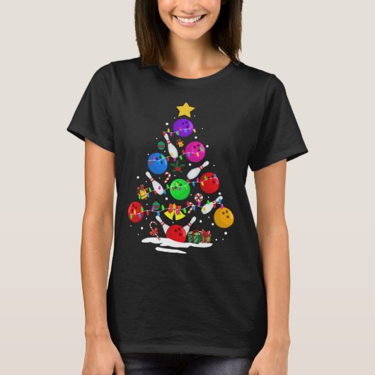 Funny Bowling Ugly Christmas Tree Lights Xmas For T-shirt (Voorkant)