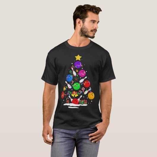 Funny Bowling Ugly Christmas Tree Lights Xmas For T-shirt (Voorkant volledig)