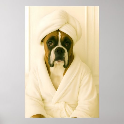 Funny Boxer Bathroom Print, Boxer In Bathrobe Poster (Voorkant)