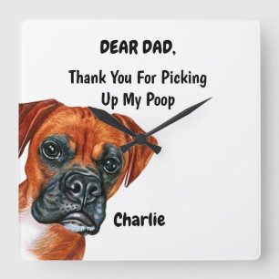 Funny Boxer Dad Watercolor Canine Art Vierkante Klok