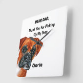 Funny Boxer Dad Watercolor Canine Art Vierkante Klok (Hoek)