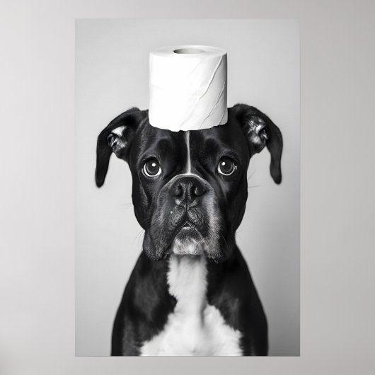 Funny Boxer Dog Bathroom Print, Toilet Paper Roll Poster (Voorkant)