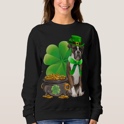 Funny Boxer Dog Shamrock Irish Saint Patrick Da Trui (Voorkant)