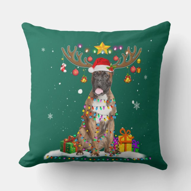 Funny Boxer Dog T-shirt Reindekerst Kussen (Voorkant)