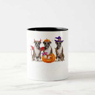 Funny Boxer Halloween Dog Lover Pumpkin Spider Web Tweekleurige Koffiemok