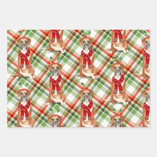 Funny Boxer Kerstmis Dog en Holiday Pset Inpakpapier Vel (Voorkant 3)