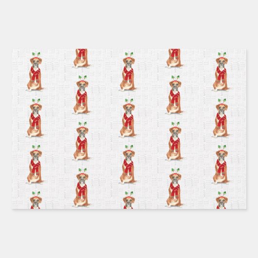 Funny Boxer Kerstmis Dog en Holiday Pset Inpakpapier Vel (Voorkant 2)