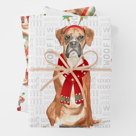 Funny Boxer Kerstmis Dog en Holiday Pset Inpakpapier Vel (In situ)
