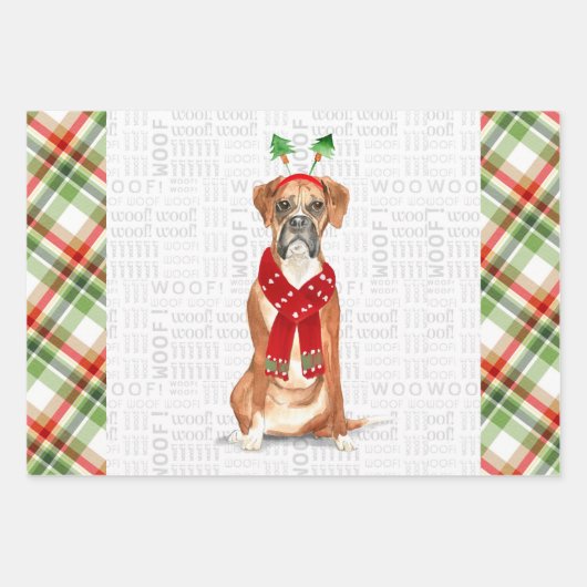 Funny Boxer Kerstmis Dog en Holiday Pset Inpakpapier Vel (Voorkant)