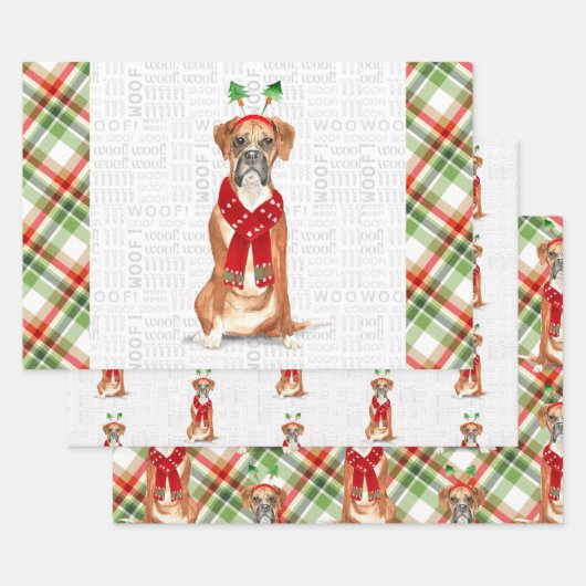 Funny Boxer Kerstmis Dog en Holiday Pset Inpakpapier Vel (Set)