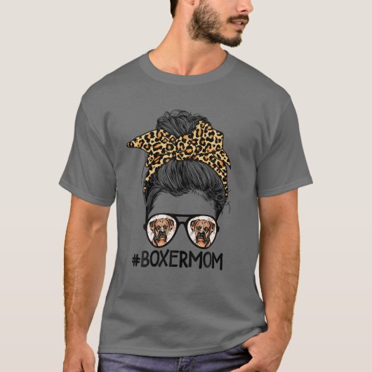 Funny Boxer Ma Leopard Messy Bun Boxer Lover Moth T-shirt (Voorkant)
