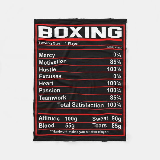 Funny Boxing Nutrition Facts Boxer Fleece Deken (Voorkant)