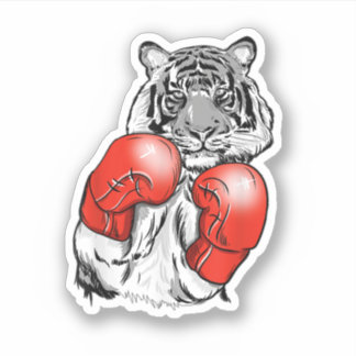 Funny Boxing Tiger With Red Gloves. Perfect design Sticker