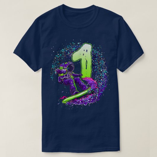 Funny Boy 1st Birthday Astronaut Outer Space Surfe T-shirt (Design voorkant)