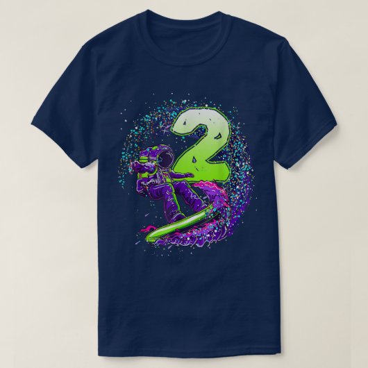 Funny Boy 2nd Birthday Astronaut Outer Space Surfe T-shirt (Design voorkant)