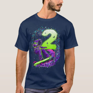 Funny Boy 2nd Birthday Astronaut Outer Space Surfe T-shirt