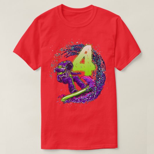 Funny Boy 4th Birthday Astronaut Buitenruimte Surf T-shirt (Design voorkant)