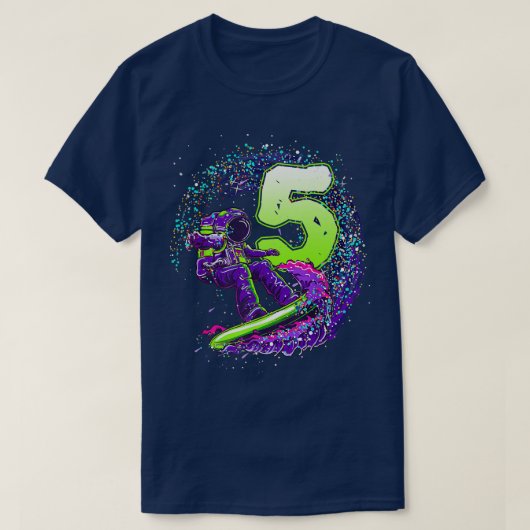 Funny Boy 5th Birthday Astronaut Buitenruimte Surf T-shirt (Design voorkant)